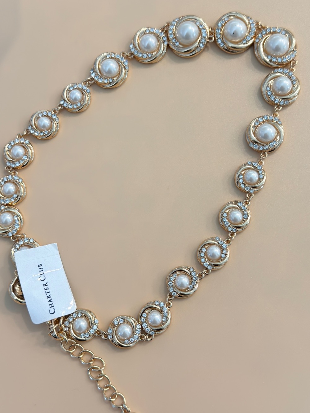 Charter Club Gold-Tone Pearl & Crystal Link Necklace